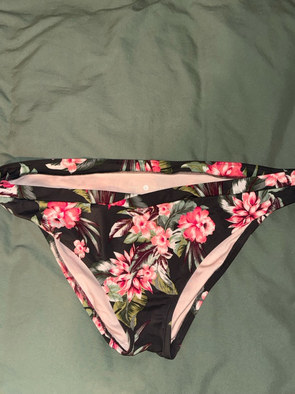 Shade & Shore Black Bikini Bottoms with Pink Floral Print
